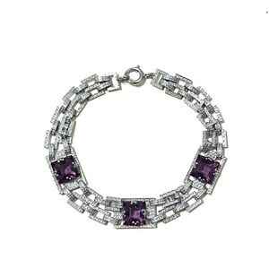 Art Deco Silver Tone Amethyst Bracelet